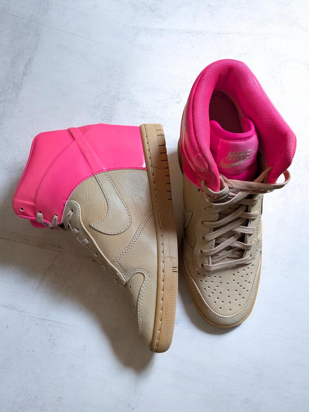 Nike Women’s High-Top Sneakers in Tan and Hot Pink